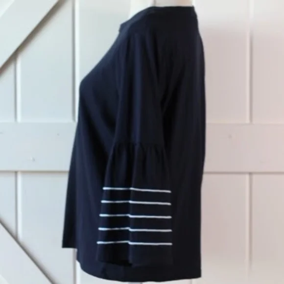 J. Crew Bell Sleeve Navy Nautical Top with Piping small K1524 - Picture 5 of 9